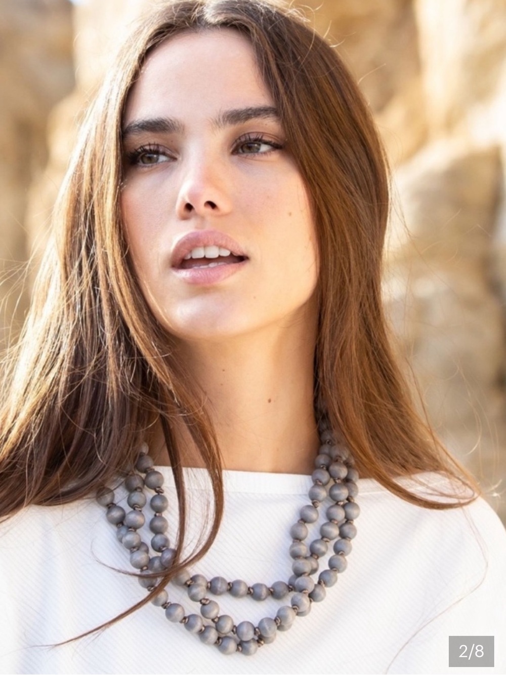 Plunder Double-Strand Beaded Necklace in Light Gray